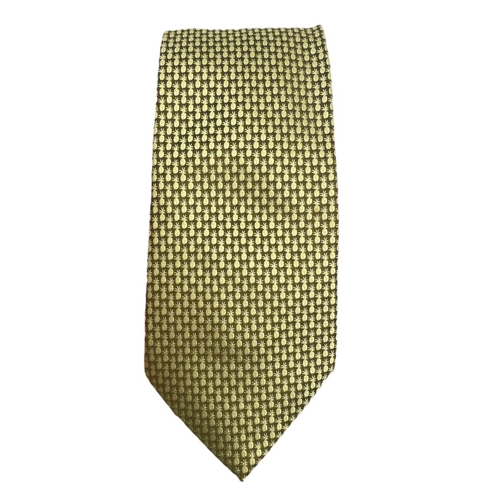 TOMMY BAHAMA MOSS GREEN GOLD SILK TIE PINEAPPLES Handmade Imported Silk A20Q